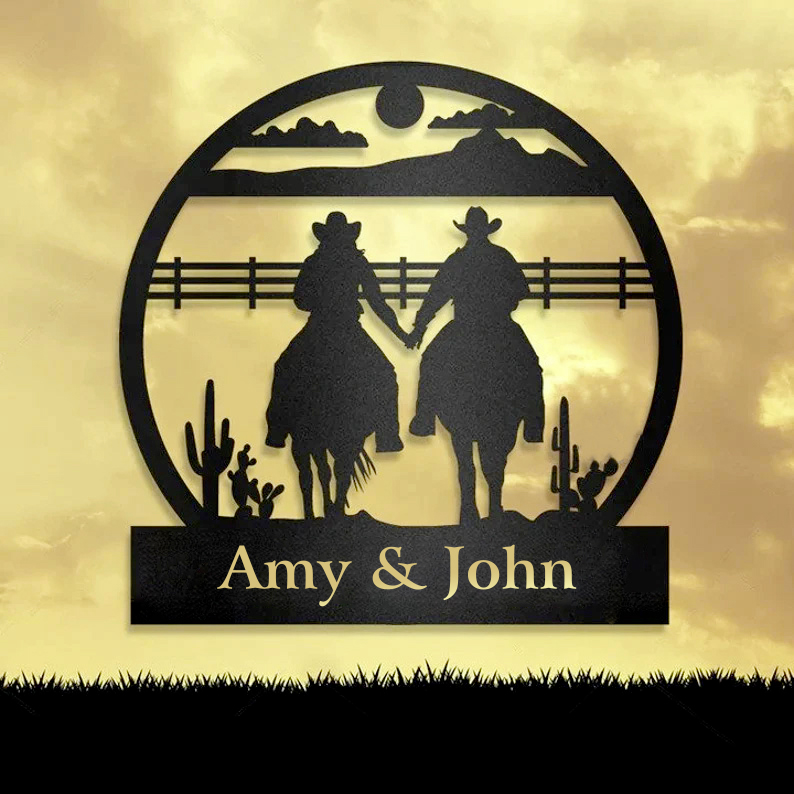 Couple's Cowboy Metal Wall Art